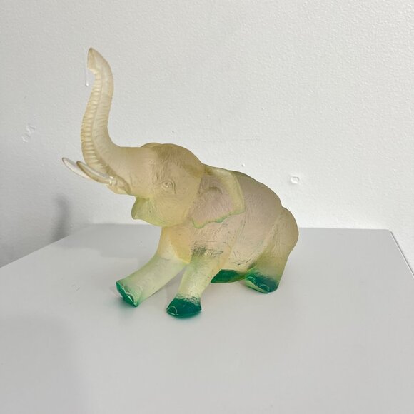 Translucent Clear & Green Resin Elephant Figurine - Picture 1 of 5